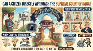 Can a citizen directly approach the Supreme Court of India? Learn when you can file a case under Article 32, the Supreme Court’s jurisdiction, exceptions, legal remedies, and common myths in this complete legal guide