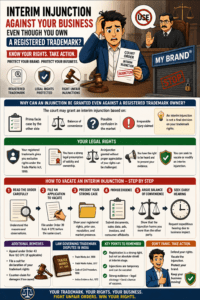 Has someone obtained an interim injunction against your business even though you own a registered trademark? Learn your legal rights, remedies, how to vacate the injunction, and the law governing trademark disputes in India!
